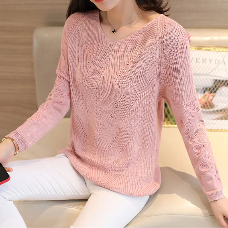 

Spring Women Knitted Pullover Sweater Tops Female Casual Long Sleeve V-Neck Tops Ladies Femme Pull Jumper Sweaters