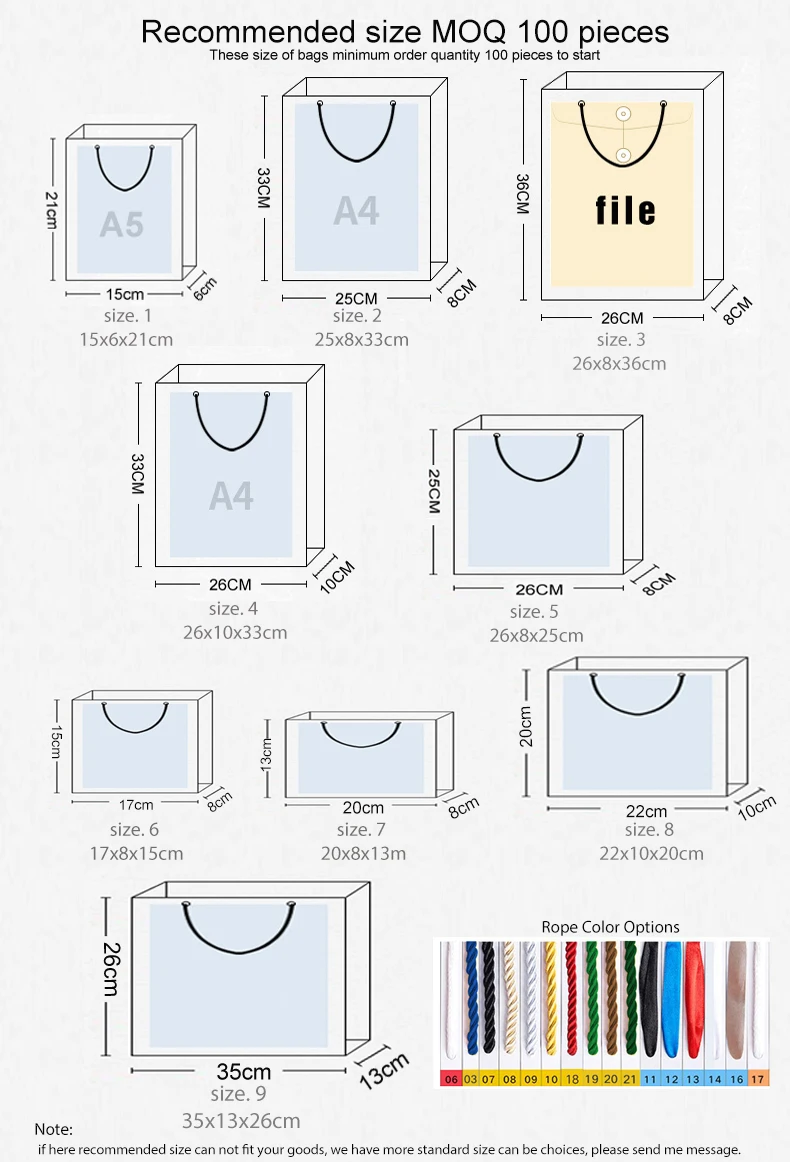 size of bag MOQ 100