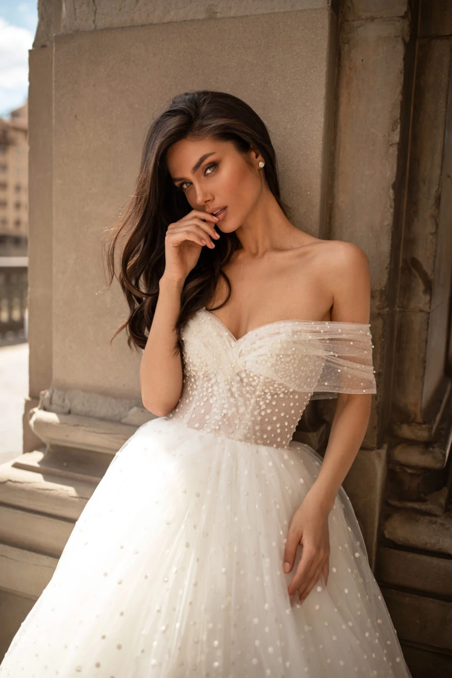Vivian's Bridal, роскошное кружевное свадебное платье со шлейфом, сексуальное, с открытыми плечами, милое, с открытой спиной, из сетчатой ткани, свадебное платье