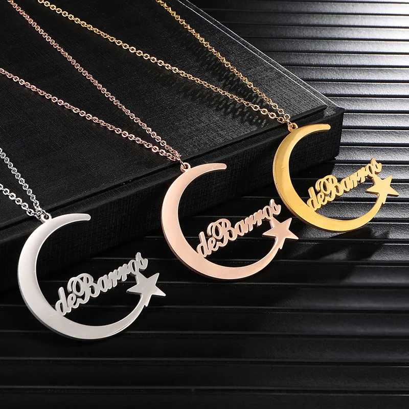 

Personalized Custom Name Charms Chokers Necklaces for Women Stainless Steel Moon Star Name Necklace Pendant Choker Jewelry