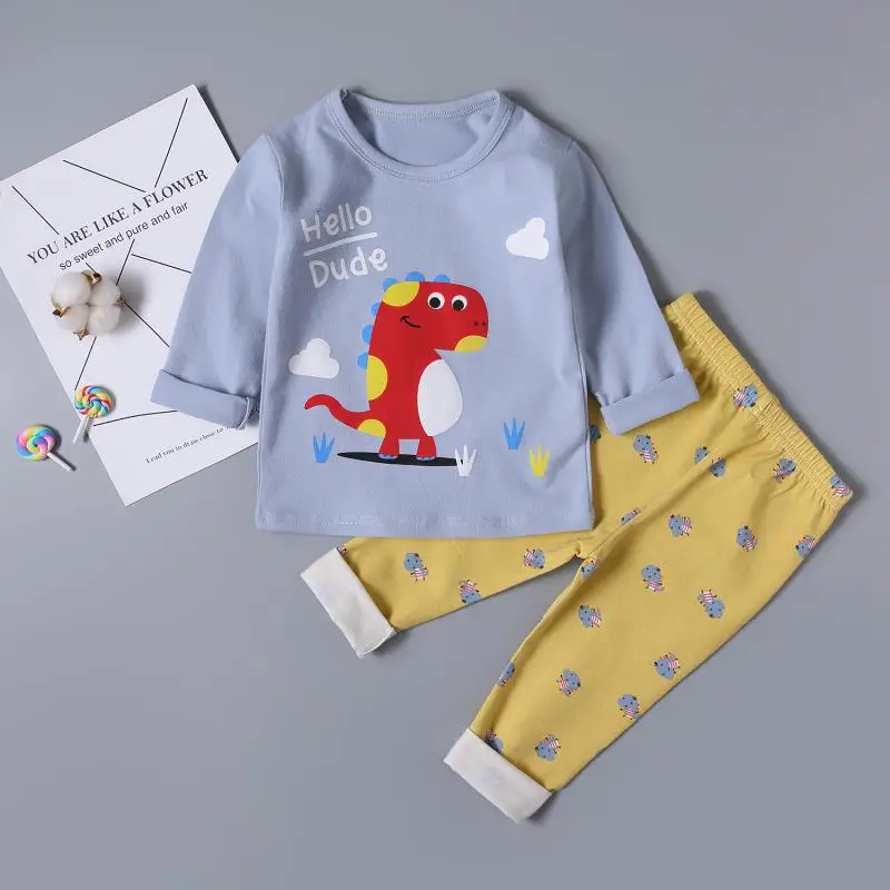 PJC169 hello dino Pyjama Enfant Fashion Pajamas Set Cartoon Baby Girl Clothes Autumn Boys Spiderman Dinosaur Snow white pyjama meisje sleepwear - Цвет: PJC169 hello dino