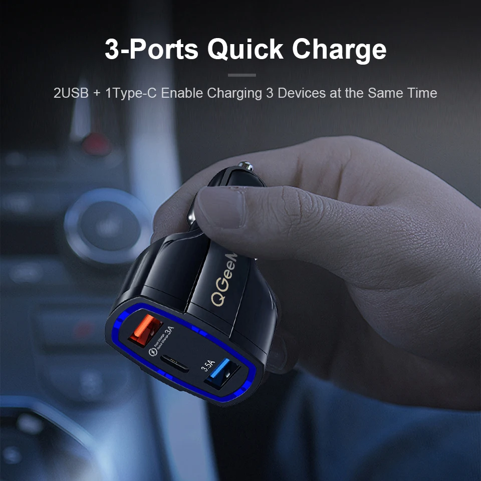 QGEEM QC 3 0 USB C автомобильное зарядное устройство порта Быстрая зарядка быстрое для