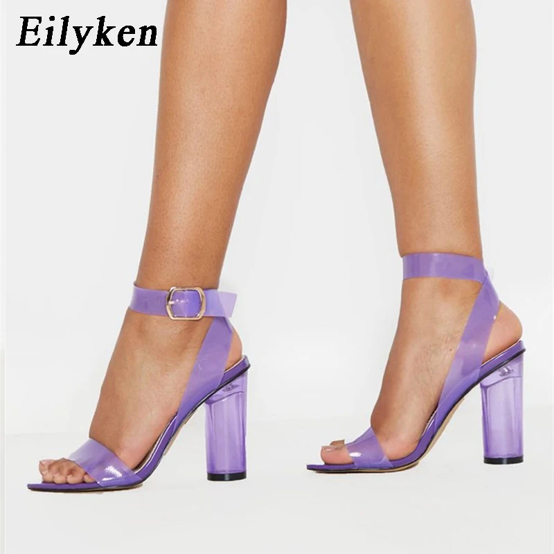 Eilyken/Новинка года; прозрачные женские босоножки на высоком каблуке с ремешками из пвх; пикантные вечерние женские туфли с открытым носком; женские босоножки - Цвет: Purple