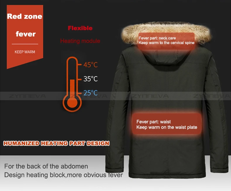 ZYNNEVA/мужская куртка с подогревом на открытом воздухе; зимняя куртка с зарядкой через usb; теплая хлопковая одежда для пеших прогулок; водонепроницаемая куртка с меховым воротником; GK2119