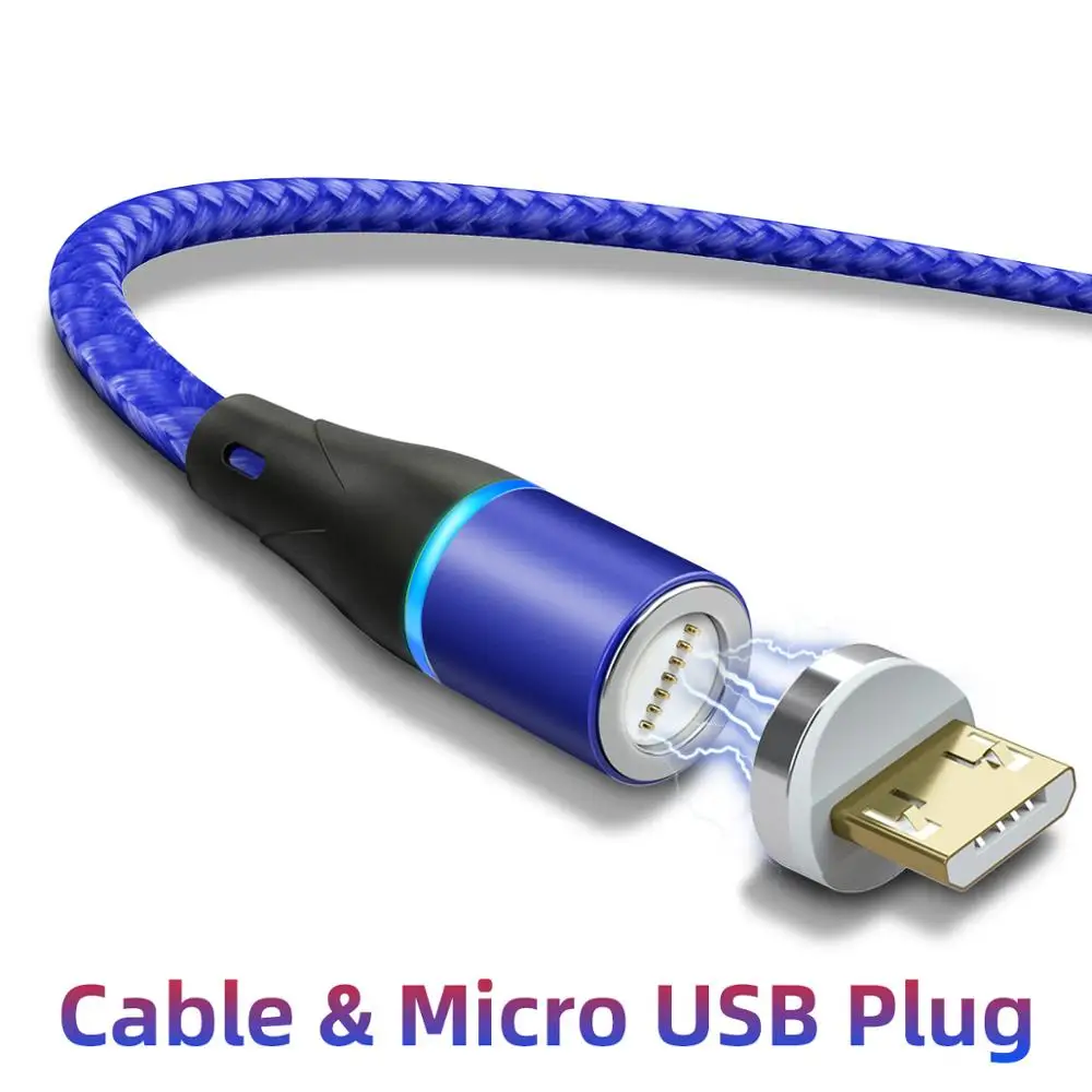 ANMONE Micro usb type C Магнитный кабель Android Быстрая зарядка для телефонных кабелей Мобильный планшет Магнитный зарядный Шнур кабель для передачи данных type-C - Цвет: Blue Micro cable