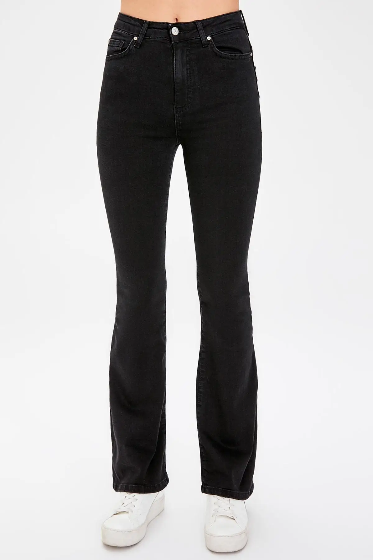 Trendyol черные расклешенные джинсы с высокой талией TWOAW20JE0107