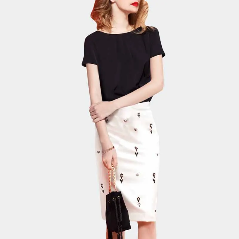 

Short-sleeved Top Sheath Skirt Business Two-Piece Set Summer Wear for Women Ol Debutante Elegant Graceful Dress Outfit