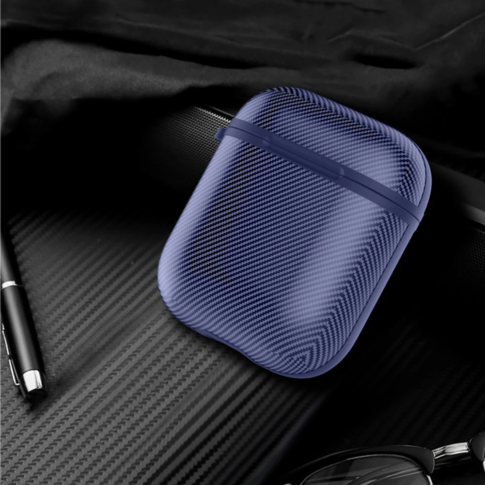 Силиконовый чехол для наушников из углеродного волокна для Apple AirPods 1 2 Пылезащитная крышка с брелком для Air Pods 2 зарядная коробка - Color: Blue