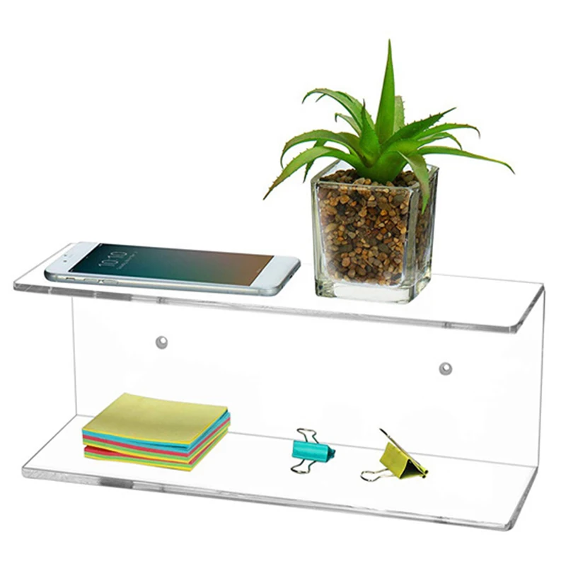 

Clear Acrylic Display Stand 2 Layer Wall Hanging Shelf Rack Storage Plant Pot Toy Rack Holder Wall Decoration
