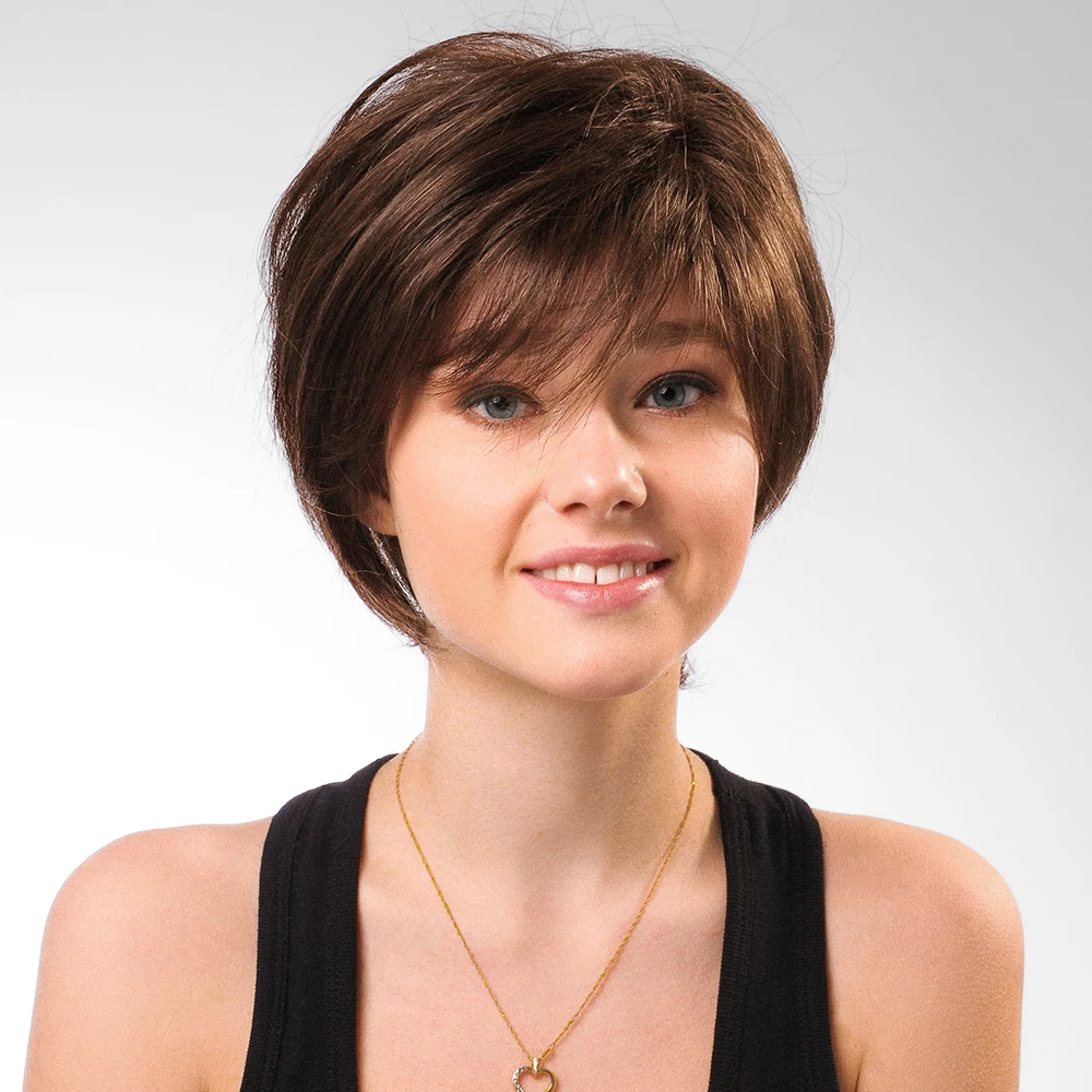 Short Bob Brown Human Hair Mixed Synthetic Wigs for African American Women Heat resistant Human Hair Fiber Blend Wigs - Цвет: RS042-M830