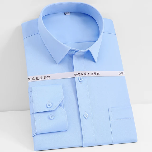 Мужская классическая Однотонная рубашка без железа, плюс размер, рубашка с одним накладным карманом, длинный рукав, Стандартная посадка, официальные, деловые, классические рубашки - Цвет: 8218