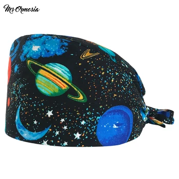 

MSORMOSIA Cotton Scrub Caps for Women and men Hospital Medical Hats Printing Tieback Elastic Section Surgical cap Accessories