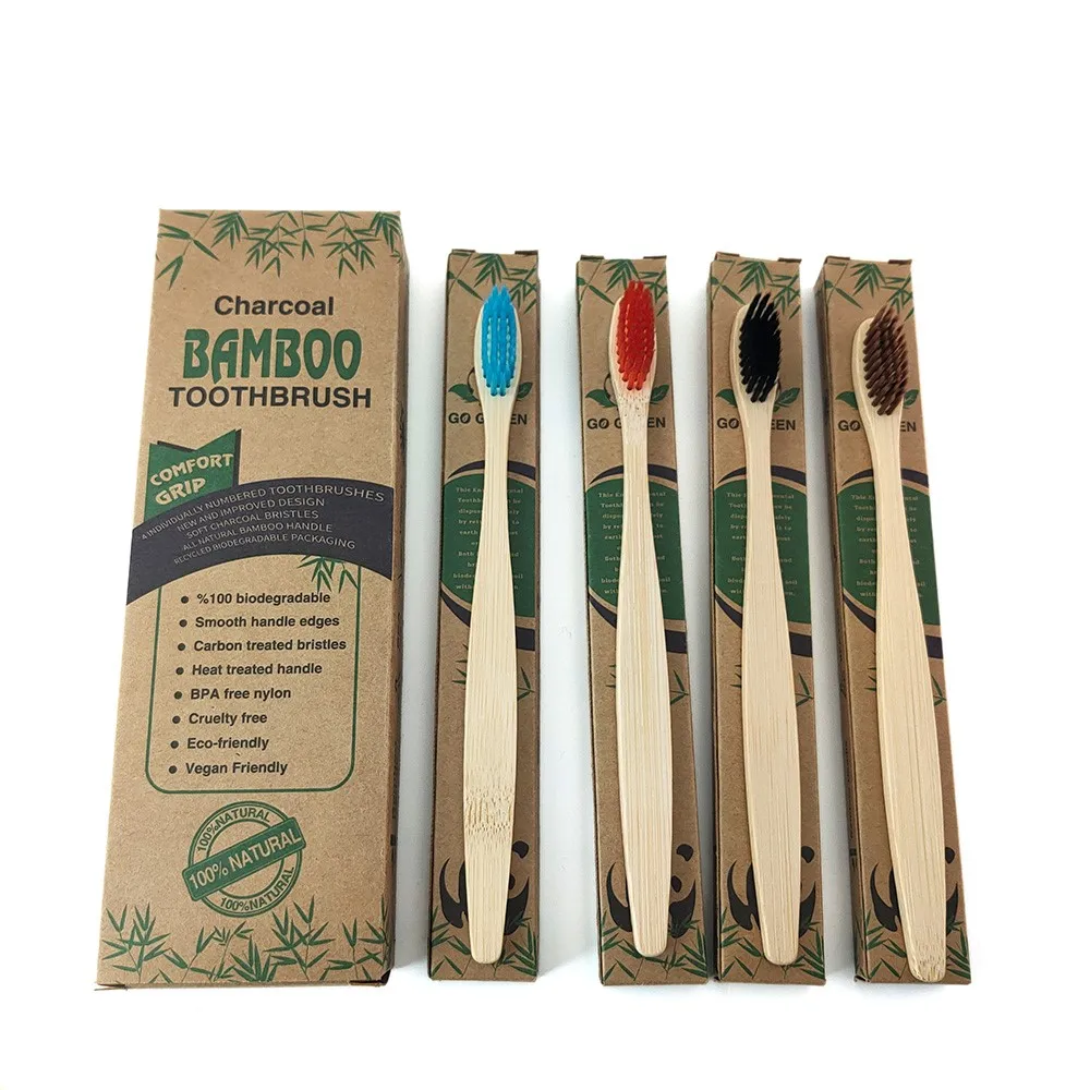 

Adult Natural Organic Bamboo Toothbrush Eco-Friendly Wood, Ergonomic Biodegradable Handle ,Toothbrush, Pack of 4