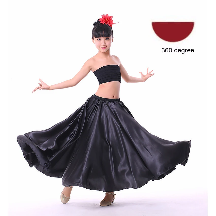 Black skirt Детская Балетная пачка для девушек испанское Фламенко юбка атласный однотонный красный костюм для сценических выступлений платье плюс размер качели бальная юбка - Цвет: Black skirt