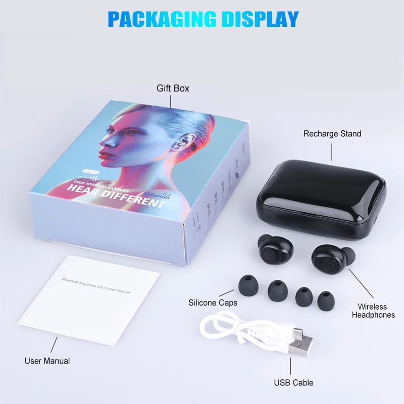 F9 HIFI Wireless Headphones Bluetooth 5 0 TWS Digital Display Waterproof Sports Earphone Support iOS Android Phones HD Call