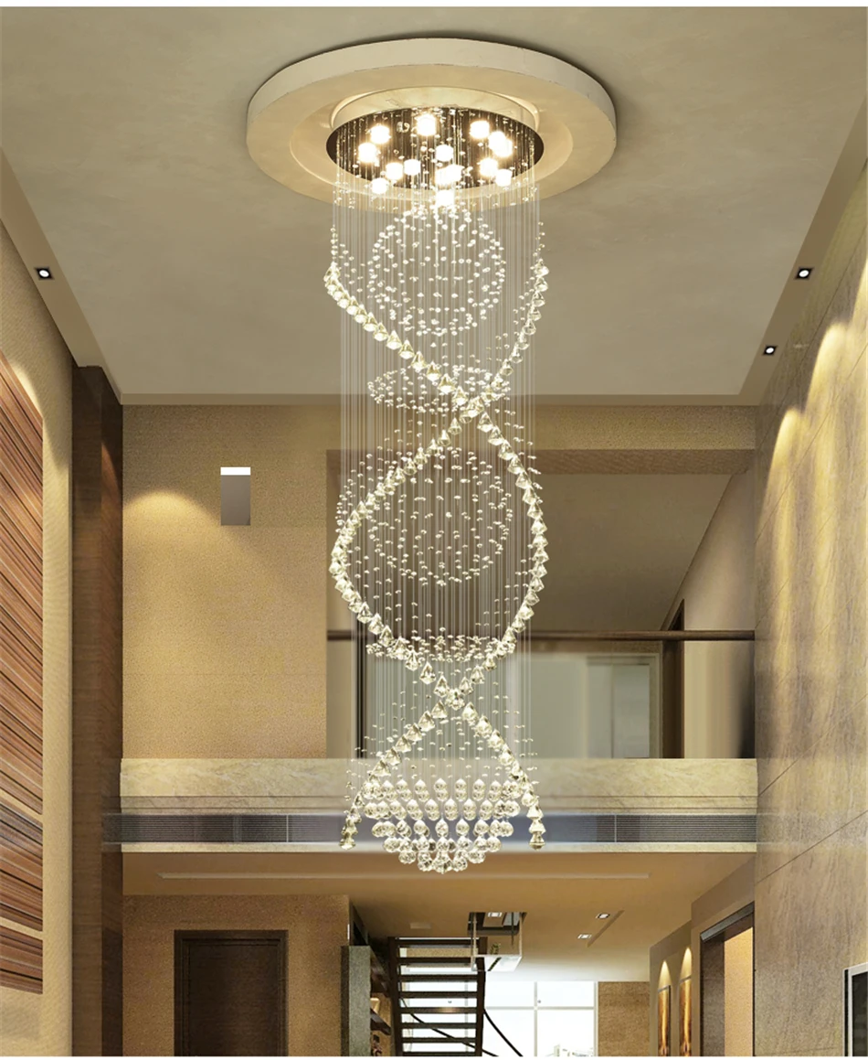 Long Crystal Chandelier For Staircase Luxury Design Cristal Lamp Modern Home Decor Indoor Lighting Living Room LED Light Fixture