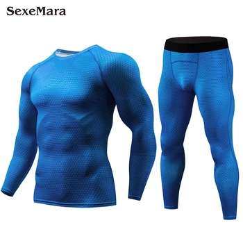

SexeMara New Compression Men's Long Johns Union Set Men's Sportswear MMA Rashgard Kit Clothing Thermal Underwear Fitness For Men