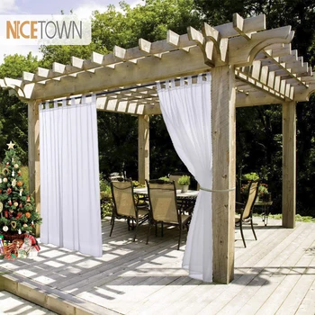 

NICETOWN Summer White Indoor Outdoor Curtain Panels Elegant Tab Top Waterproof Curtains for Patio&Garden with Rope Tieback