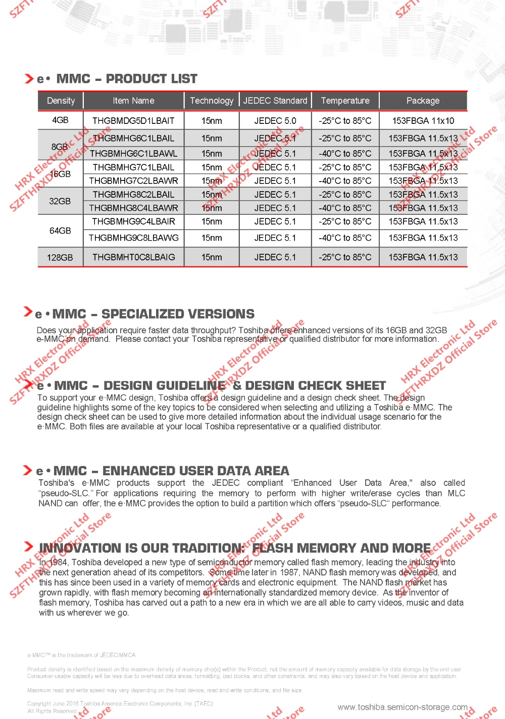 THGBMHG6C1LBAIL THGBMFG6C1LBAIL THGBMHG6C1LBAWL FBGA-153 NAND флэш-карта памяти EMMC 8 Гб FBGA153