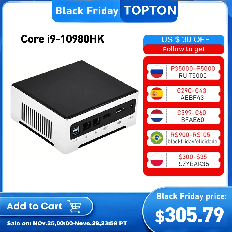 Topton NUC Intel Mini PC i9 10980HK i7 1165G7 карманный компьютер размера ладони Windows 10 Pro 2 * DDR4 M.2 NVMe SSD