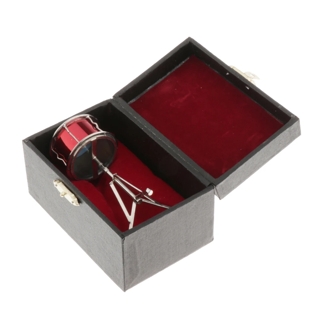 1:6 Scale Dollhouse Metal Snare Drum Model Musical Instruments Kids Toys Red