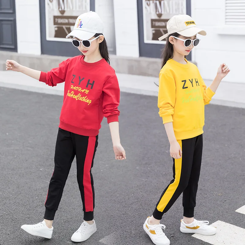 

2020 Spring And Autumn New Style GIRL'S Sports Package Korean-style Western Style Little Girl round Neck Sweater Two-Piece Set