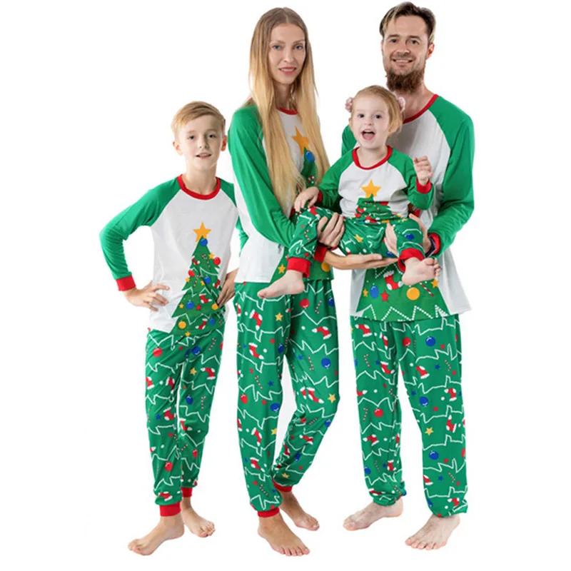 

Christmas Family Matching Pajamas Set New Adult Kids Home Sleepwear Xmas Tree Printed Parent-child Suit Fashion Family Outfits