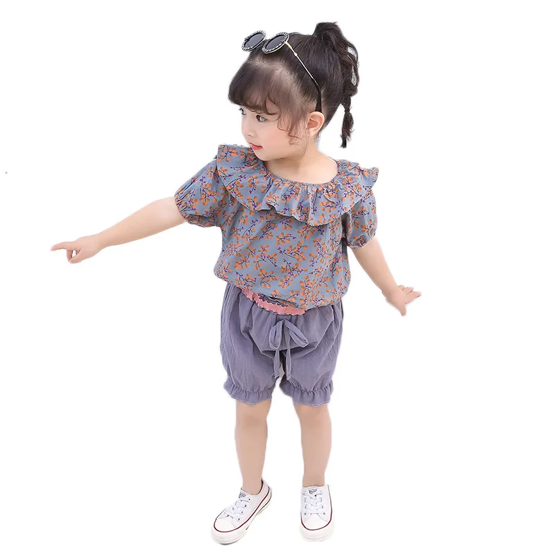 Hilittlekids 2 шт./компл. летнее платье в цветочек для детей, Корейская версия прилива модные в виде листка лотоса доверху женский костюм младенца