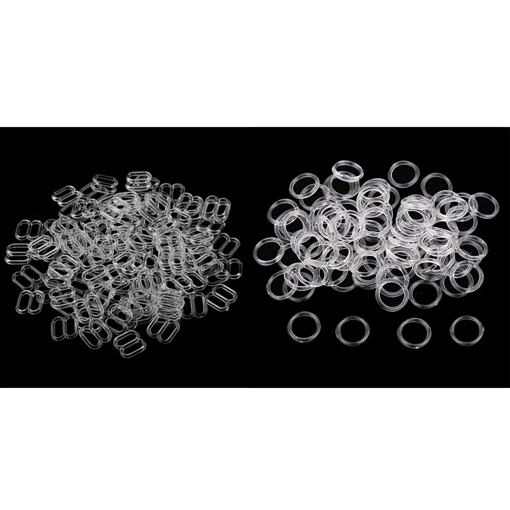 200x Plastic Clear Bra Strap Adjuster Slider Hook Lingerie Buckle Clips 8mm