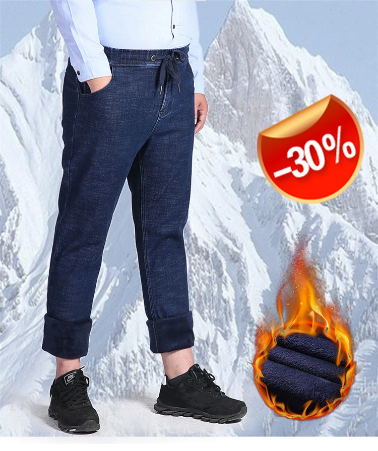 

48 50 52 Plus Size Jeans Pants Men Straight Loose Winter Jeans Pants Thick High Elastic Casual Men's Thick Jeans Trousers Velvet