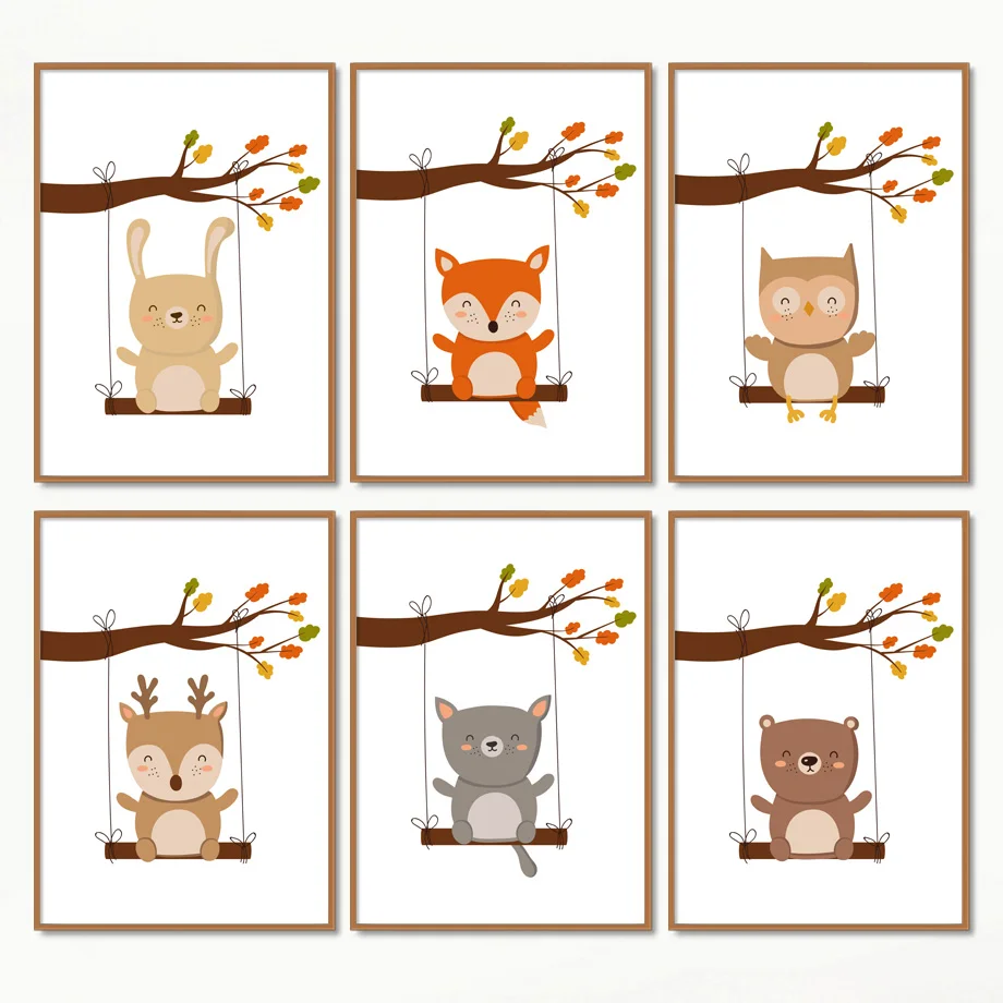 Swing Deer Cat Bear Owl Rabbit Fox Nursery Wall Art Canvas Painting Nordic Posters And Prints Wall Pictures Baby Kids Room Decor Swing Deer Cat Bear Owl Rabbit Fox Nursery Wall Art Canvas Painting Nordic Posters And Prints Wall Pictures Baby Kids Room Decor