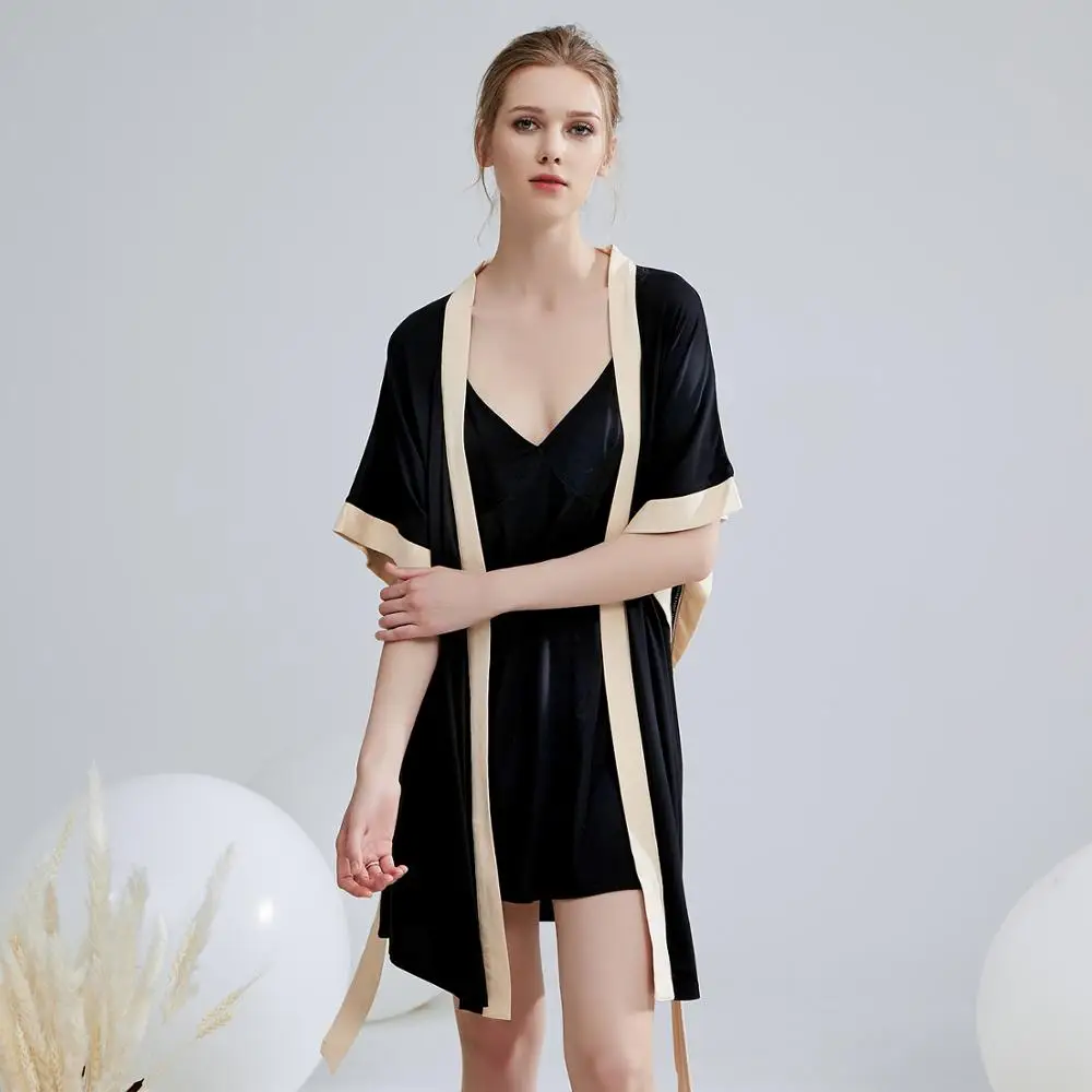 

Women's Modal Cotton Pajama set with Brace Skirt and kimono nightgown two-piece loose-fitting plus-size Home dress