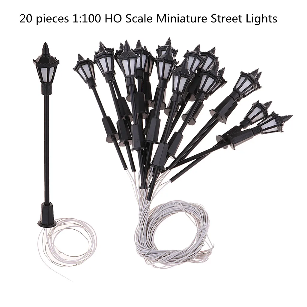 20PC 7cm Model Railway Led Lamppost Lamps Wall Lights 1:100 Scale 3V White Miniature LED Street Lights 1:100 H0 Scale Lamp Post 3