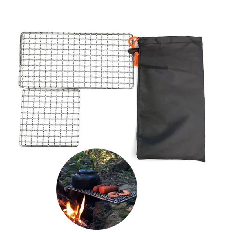 

304 Stainless Steel Barbecue Grill Net Non Slip Pot Rack Rectangle Meshes Grate Wire Net Camping Hiking Outdoor BBQ Cookware