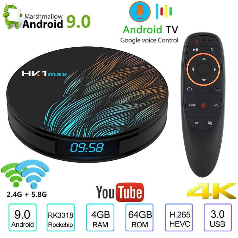 HK1 Max Smart tv Box Android 9,0 4 Гб 64 Гб Четырехъядерный 4K 5,8G Wifi Google голосовой помощник Netflix Youtube ip tv медиаплеер PK H96