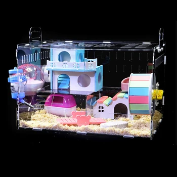 

Hamster Cage Acrylic Transparent Gold Wire Bear Large Villa Hamster Cage Supplies Castle Set Small Pet Oversized Villa Supplies
