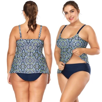 

Floral Print Tankini Swimsuits Women Push Up Swimwear Two Piece Vintage Bathing Swimming Suit Tankini With Shorts Plus Size XXL
