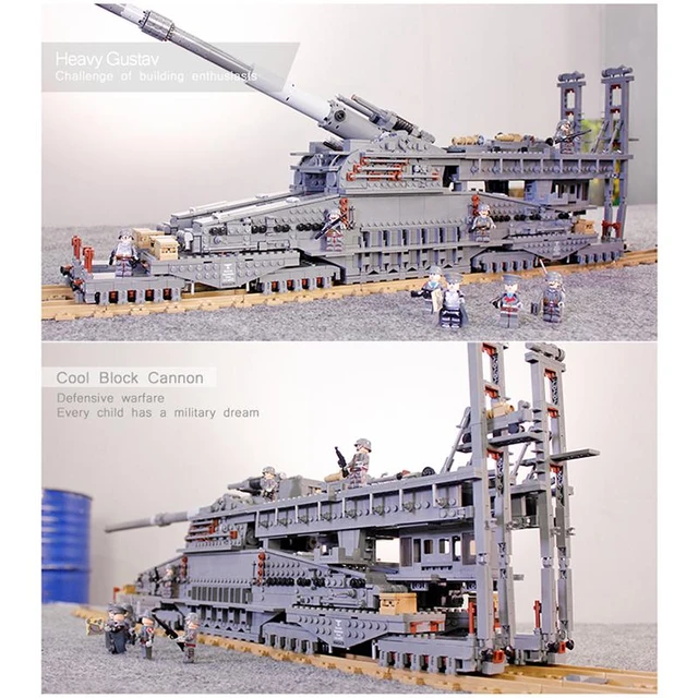 WW2 German Gustav Artillery Railway Gun Dora Model Building Blocks City  Military Heavy Tank Soldier Bricks