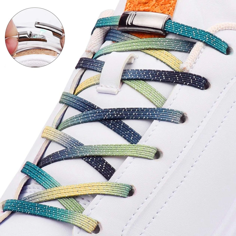 1 Pair Metal Buckle Flat Shoelaces Elastic No Tie Shoe Laces