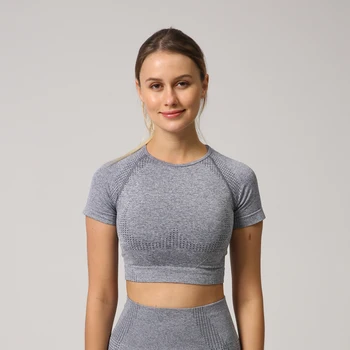 Women Seamless Yoga Shirt Fitness Short Sleeve Crop sports Top Workout Tops Gym Clothes For
