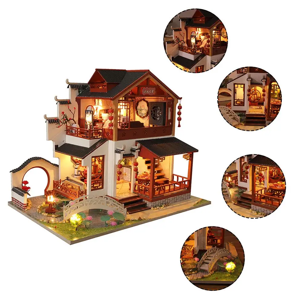 

DIY Dollhouse Kit Home Crafts Handmade Assembled Chinese Ancient Building House for Christmas Birthday Valentine's Day Gift