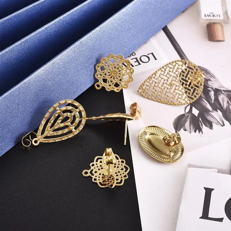 Stainless Steel Geometric Round Earring Stud Golden hollow Flowers Earrings 3 H8c857c422fff4c40a0a9a6111b924f32H