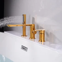 Luxury Brass Gold Deck-ติดตั้ง 3 หลุมห้องน้ำอ่างอาบน้ำหมุนก๊อกน้ำก๊อกน้ำอ่างอาบน้ำอ่างล้างหน้าน้ำด้วยสเปรย์BF1034 4