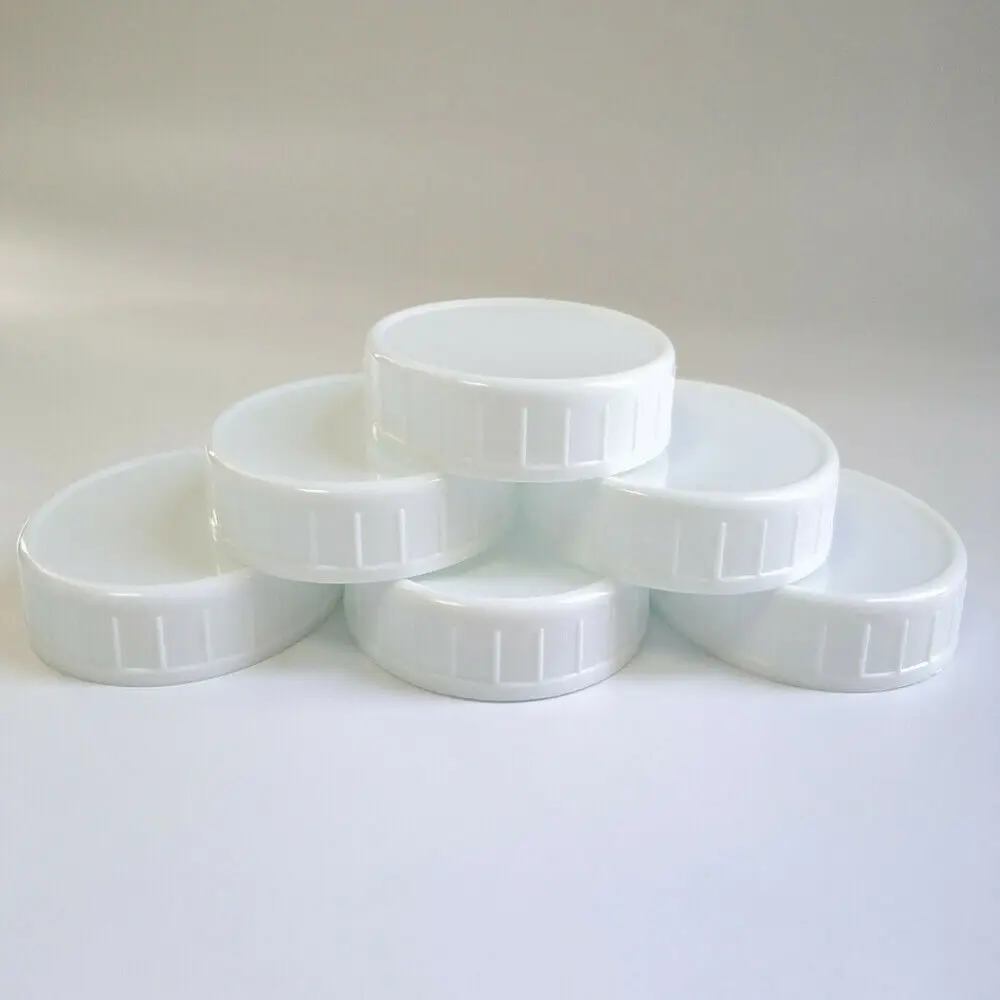 6pcs Plastic Storage Caps Lids Ribbed for Jar Standard Wide Mouth 86mm White Jar Plastic Lids