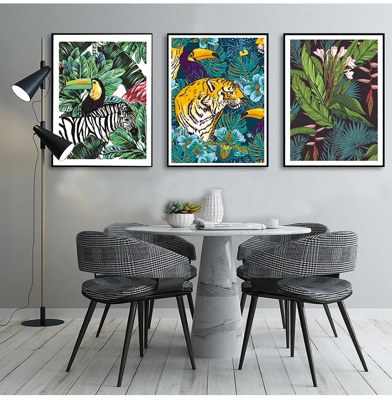 Prints living room picture wall home decoration Toucan flamingo tiger forest animal wall art canvas painting nordic poster