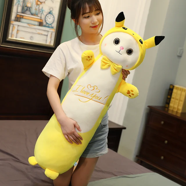 90/100cm Cute Soft Long Cat Pillow Plush Toys  Cosplay Frog&Deer&Cattle Stuffed Pillow Bed Home Decor Gift Doll for Kids Girl