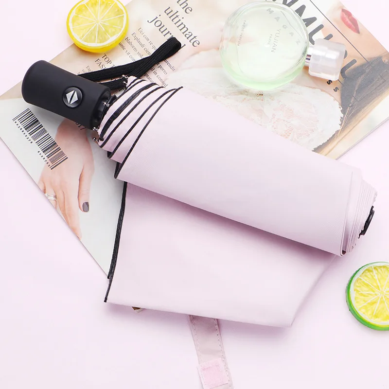 

Customizable Solid Color Parasol Vinyl UV-Protection Folding Self-opening Umbrella Three Fold Sun-resistant Umbrella Advertising