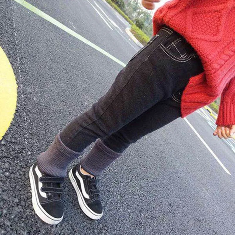 2 3 4 5 6 Years Girls Jeans Autumn Winter Thicken Korean Trousers for Girl Casual Elastic Waist Toddler Kids Denim Pants