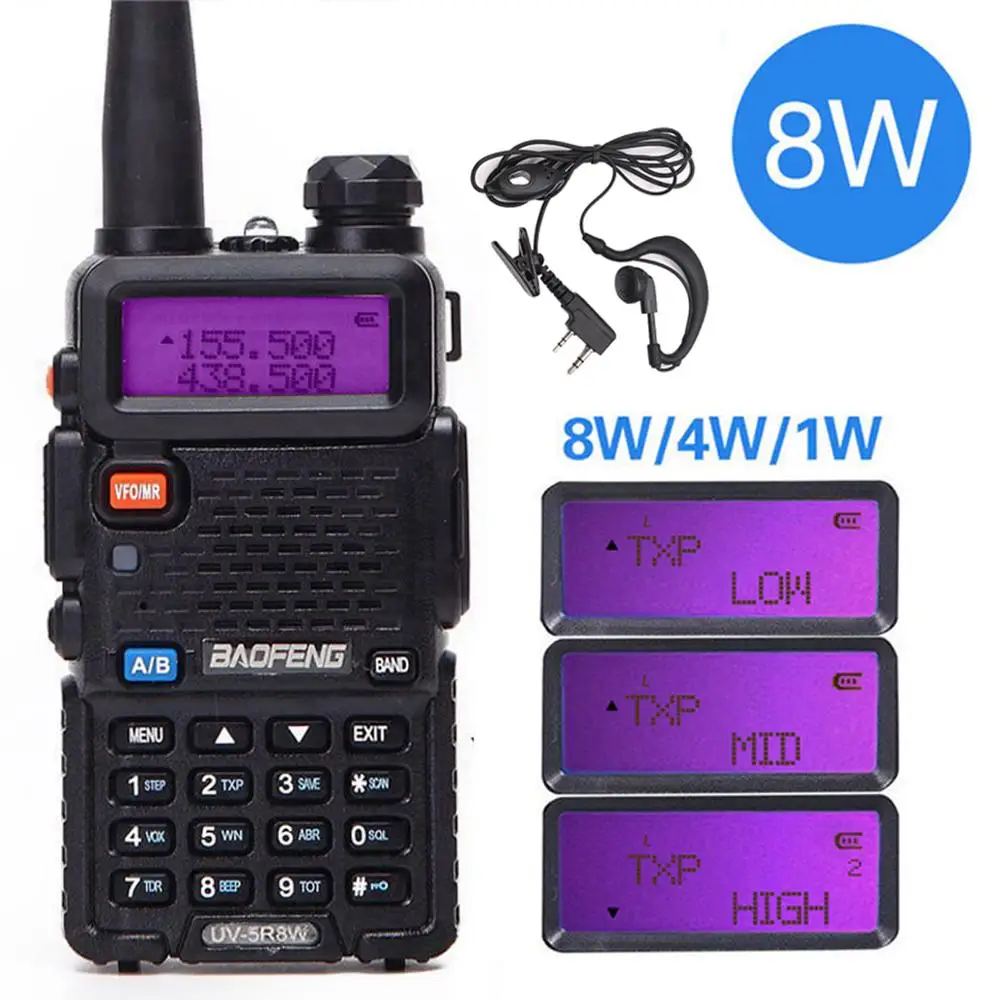 Baofeng UV-5R 8 Вт Высокая мощность 8 Вт мощная портативная рация дальность 10 км VHF/UHF Двухдиапазонная двухсторонняя радио pofung uv5r Охота - Цвет: only a radio