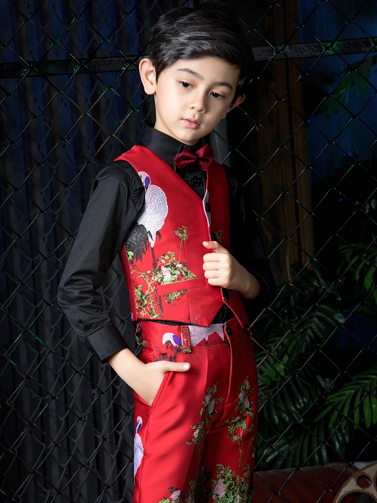YuanLu/ новые костюмы для мальчиков из 4 предметов, жилет/брюки/рубашка/галстук для свадебной вечеринки, детские костюмы, детский Блейзер, платье для малышей, торжественные костюмы